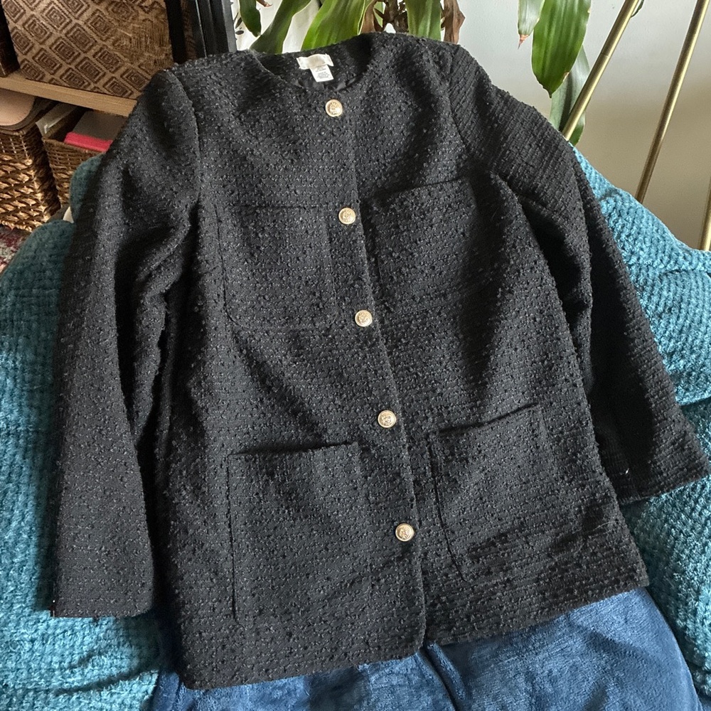 H&M black Chanel tweed style blazer jacket - metallic buttons lined